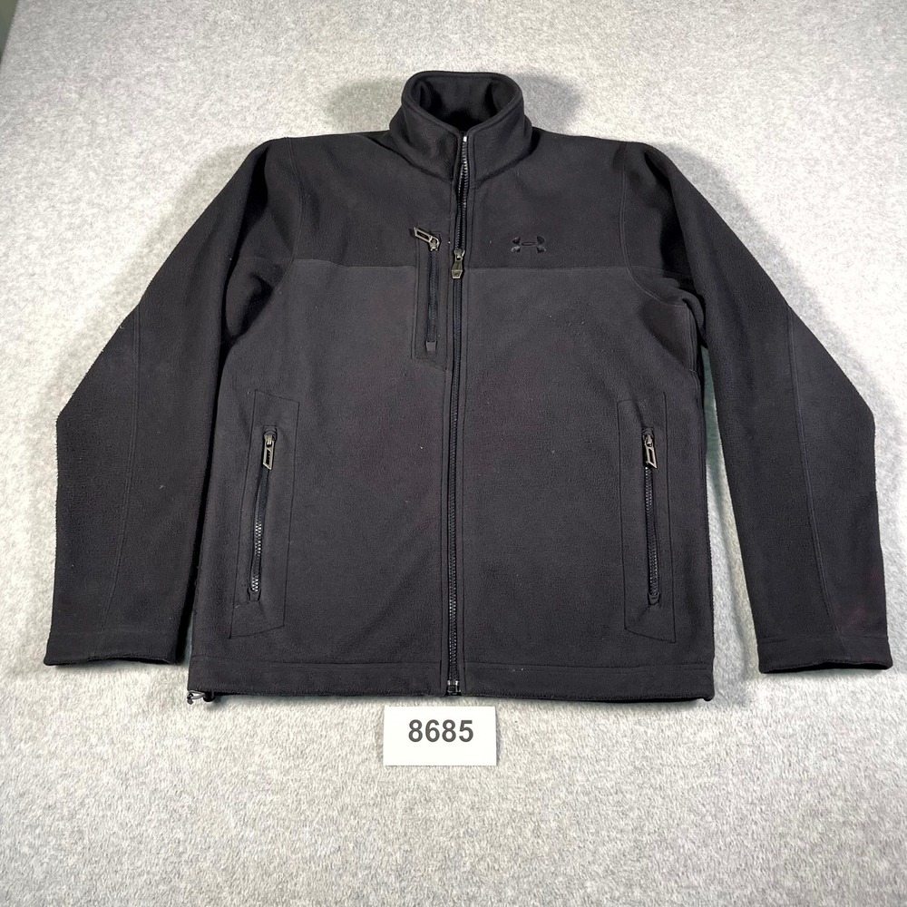 Under Armour Fleece Jacket Mens Black Soft Shell Small Full Zip Mock Neck Casual